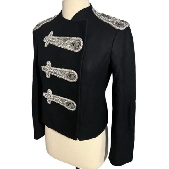 New Alice + Olivia wool military band embellished crop oversized blazer jacket - Picture 7 of 16